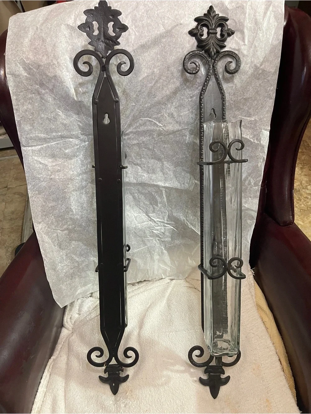 Lark Manor 2-PC Montoursville Metal  Wall Sconces W/Ribbed Glass Vases 29”